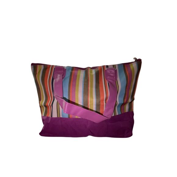 Unbranded Insulated Beach Tote Purple Green Orange Stripe Zip 16"x11.5" NWT - Picture 3 of 5